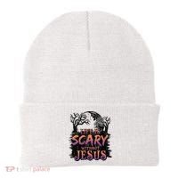 Life Is Scary Without Jesus Funny Halloween Christian Beanie thumb 0