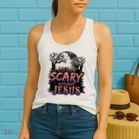 Life Is Scary Without Jesus Funny Halloween Christian Women's Tank Top thumb 2