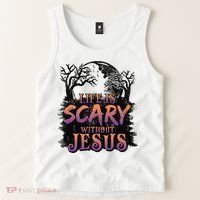 Life Is Scary Without Jesus Funny Halloween Christian Tank Top thumb 2