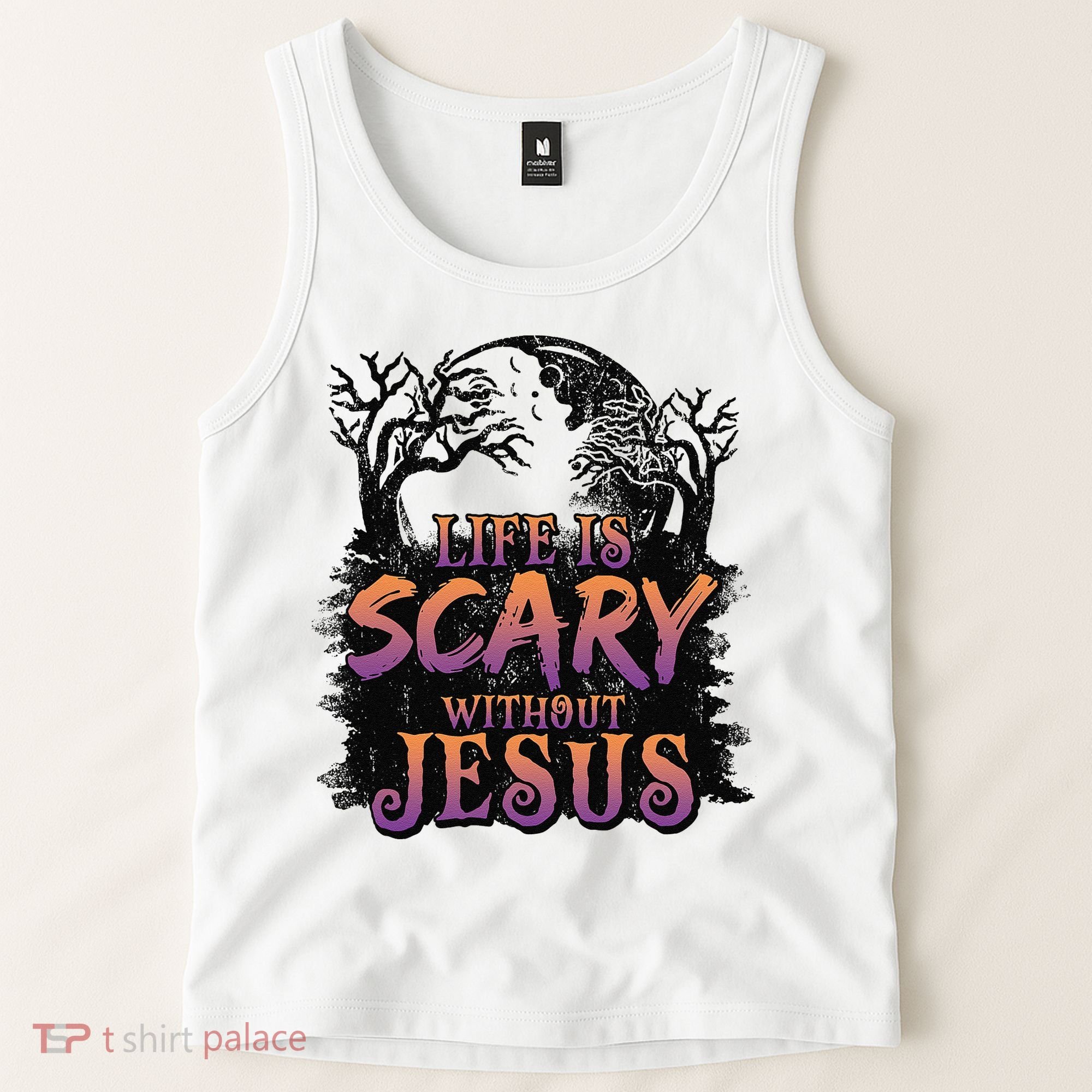Life Is Scary Without Jesus Funny Halloween Christian Tank Top