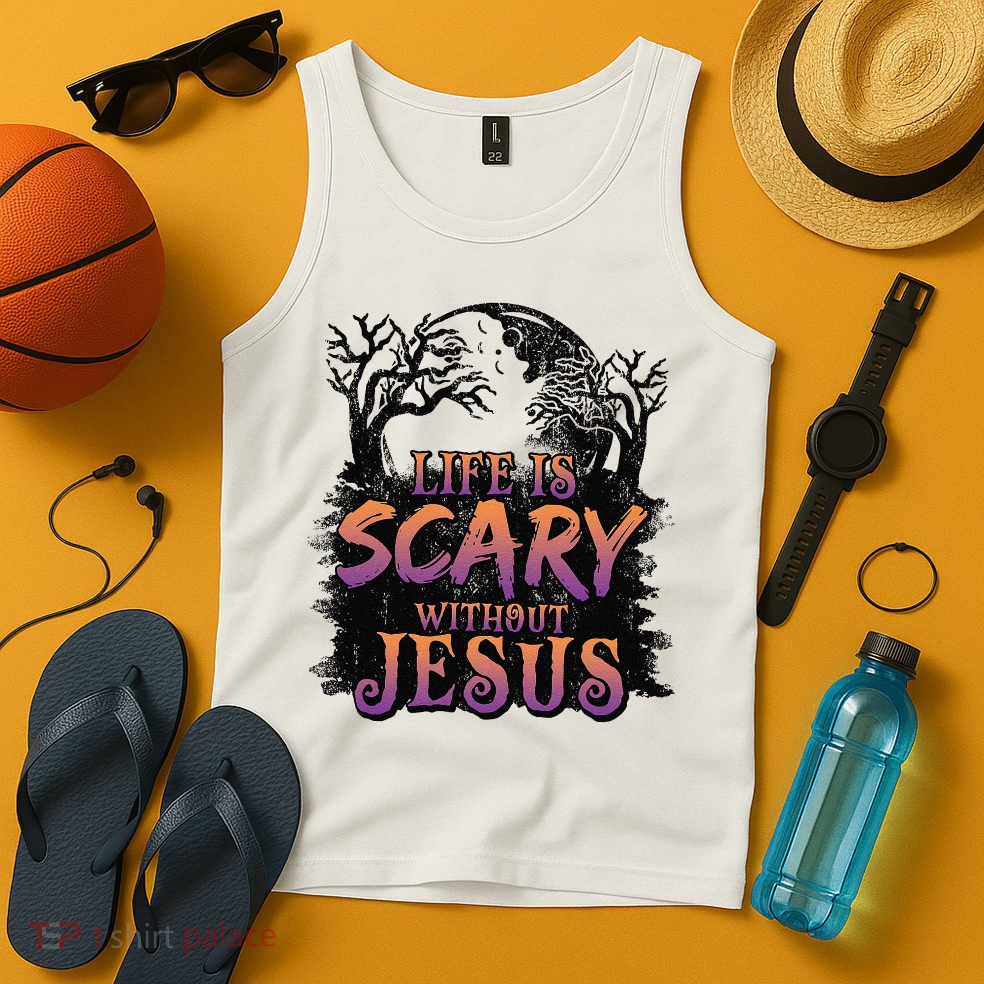 Life Is Scary Without Jesus Funny Halloween Christian Tank Top