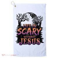 Life Is Scary Without Jesus Funny Halloween Christian Golf Towel thumb 0