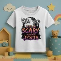 Life Is Scary Without Jesus Funny Halloween Christian Toddler T-Shirt thumb 3
