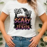 Life Is Scary Without Jesus Funny Halloween Christian Women's T-Shirt thumb 2