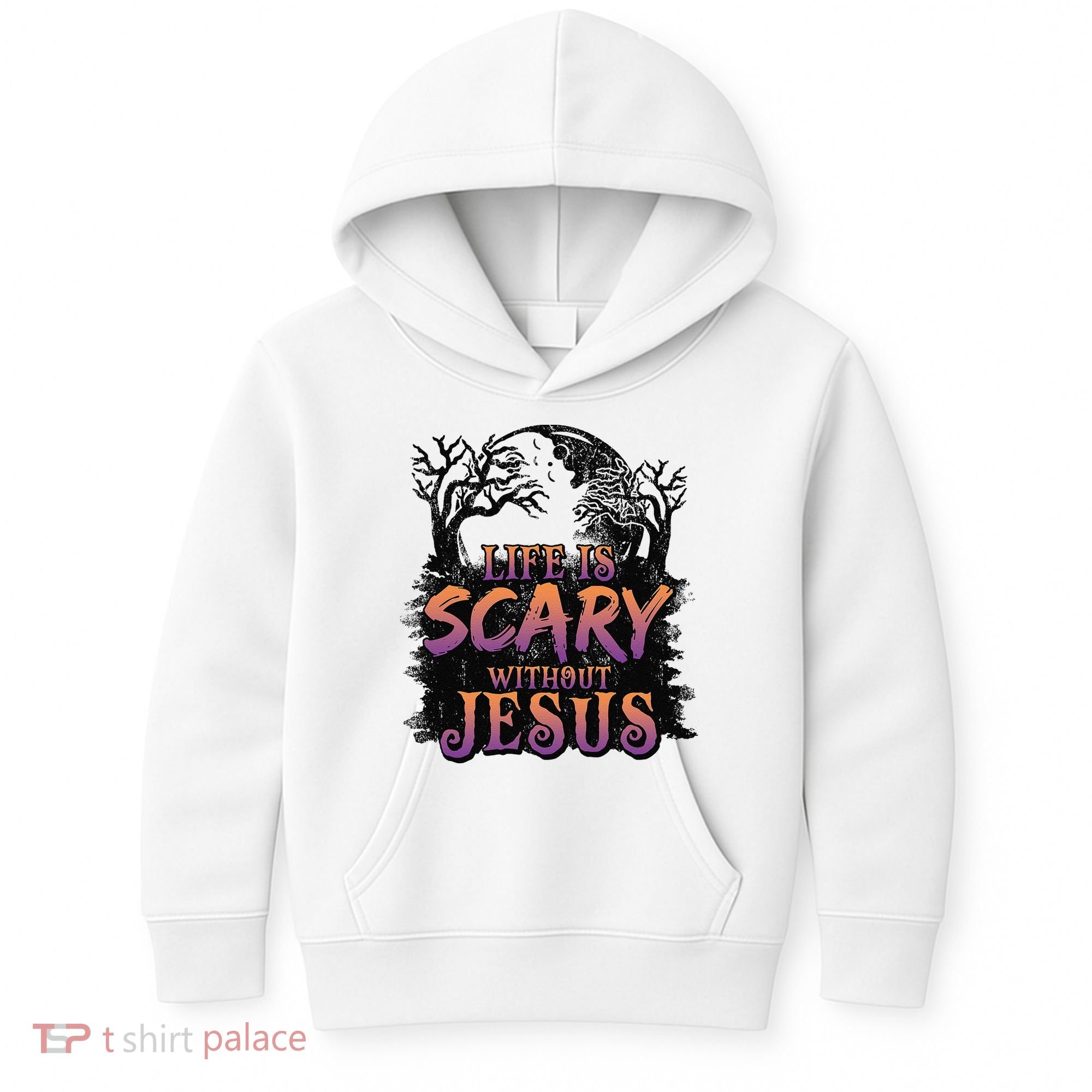 Life Is Scary Without Jesus Funny Halloween Christian Kids Hoodie
