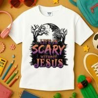 Life Is Scary Without Jesus Funny Halloween Christian Kids T-Shirt thumb 3