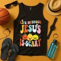 Life Is Scary Without Jesus Christian Faith Halloween Tank Top thumb 4