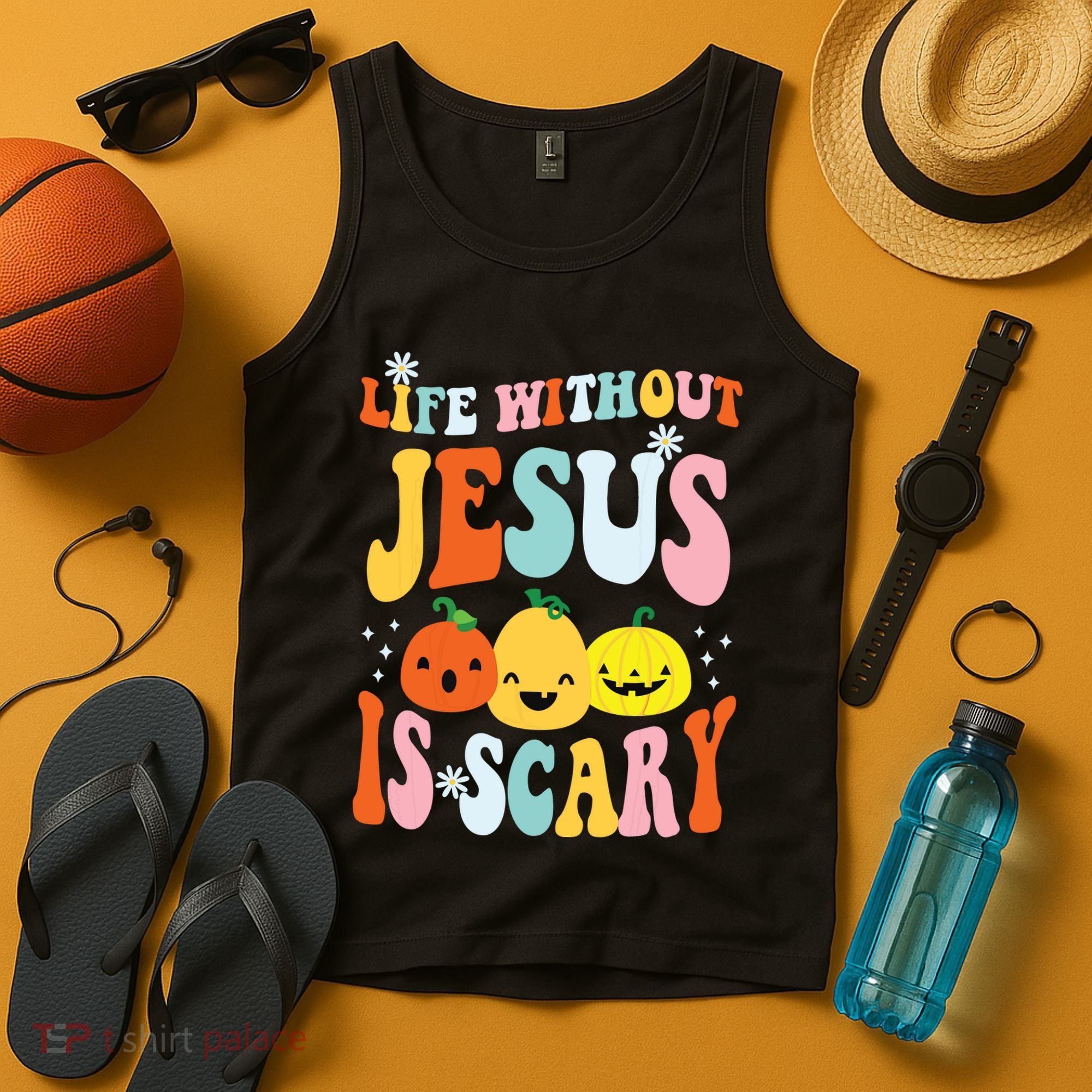 Life Is Scary Without Jesus Christian Faith Halloween Tank Top