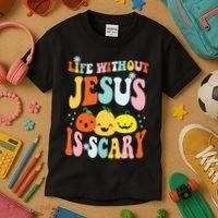 Life Is Scary Without Jesus Christian Faith Halloween Kids T-Shirt thumb 3