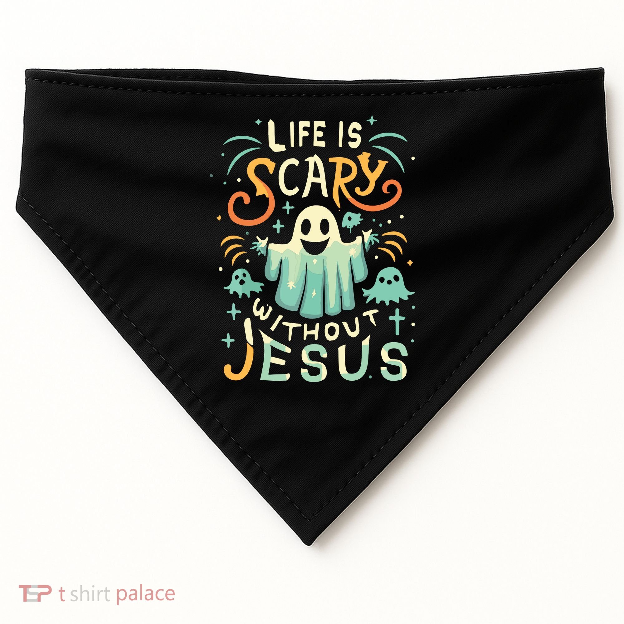 Life Is Scary Without Jesus Christian Halloween Funny USA-Made Doggie Bandana