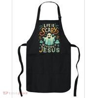 Life Is Scary Without Jesus Christian Halloween Funny Apron thumb 0