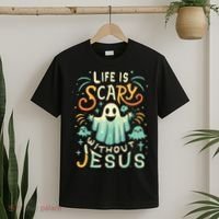 Life Is Scary Without Jesus Christian Halloween Funny T-Shirt thumb 2