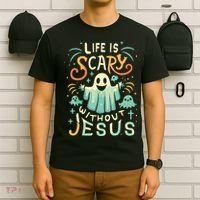 Life Is Scary Without Jesus Christian Halloween Funny T-Shirt thumb 6