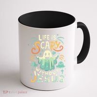 Life Is Scary Without Jesus Christian Halloween Funny Coffee Mug thumb 1