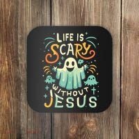 Life Is Scary Without Jesus Christian Halloween Funny Coaster thumb 0