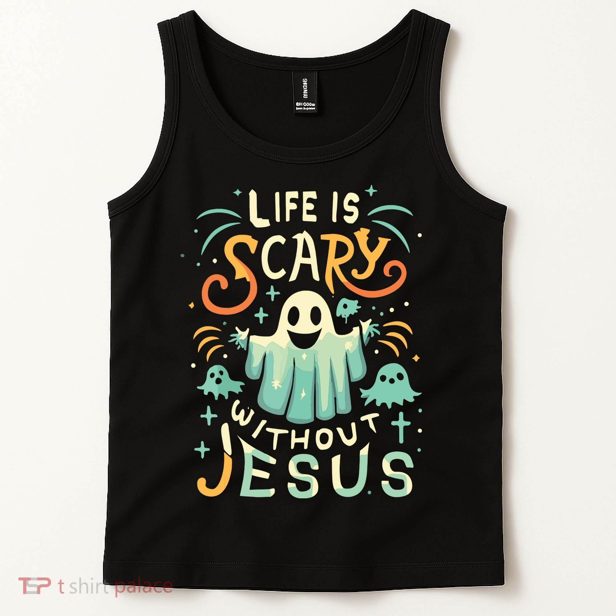 Life Is Scary Without Jesus Christian Halloween Funny Tank Top
