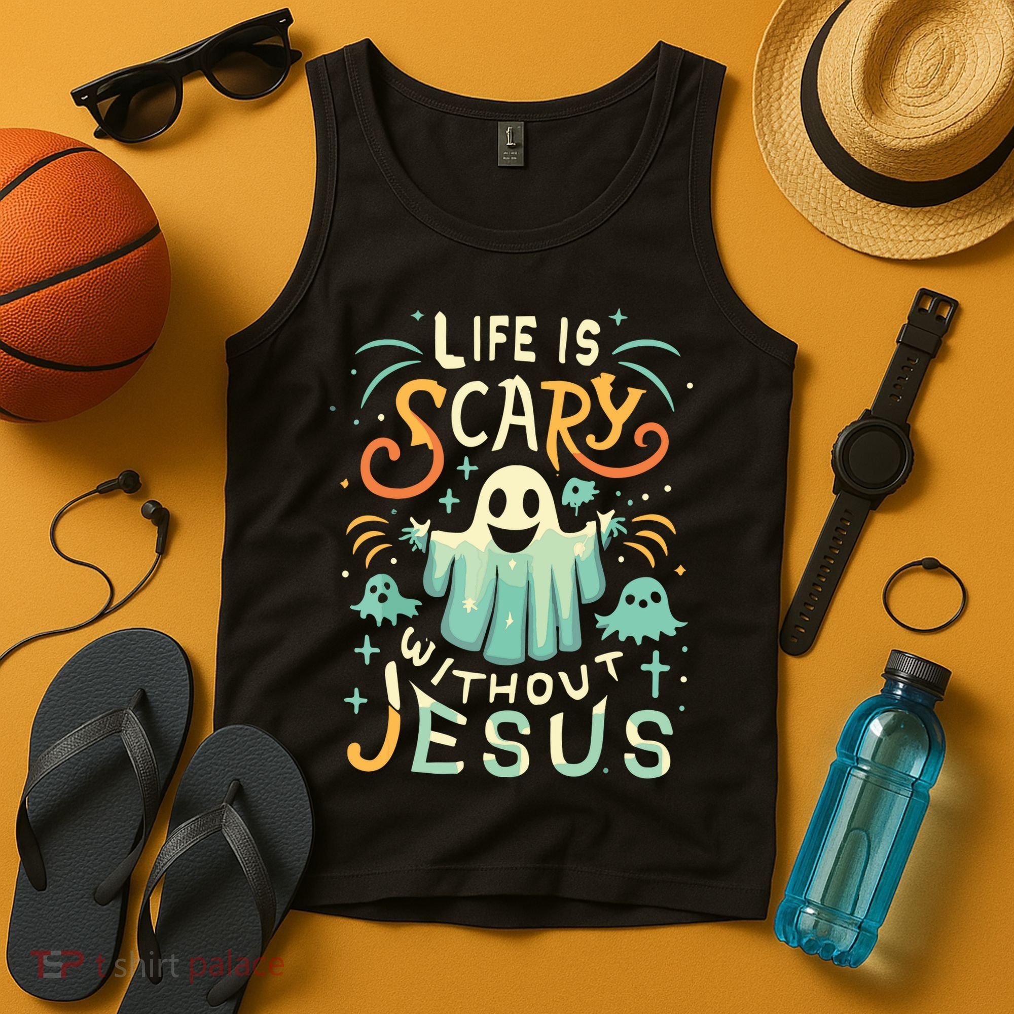 Life Is Scary Without Jesus Christian Halloween Funny Tank Top