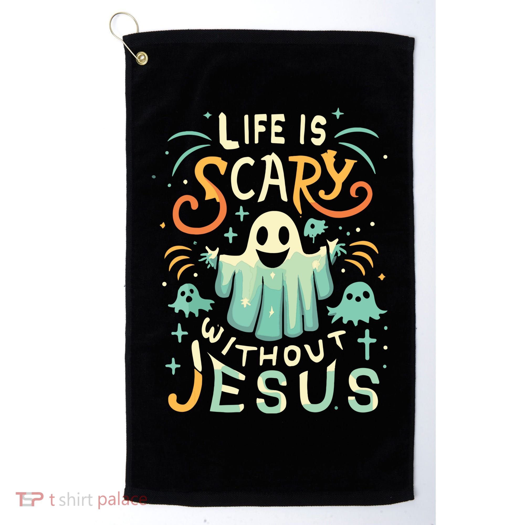 Life Is Scary Without Jesus Christian Halloween Funny Golf Towel