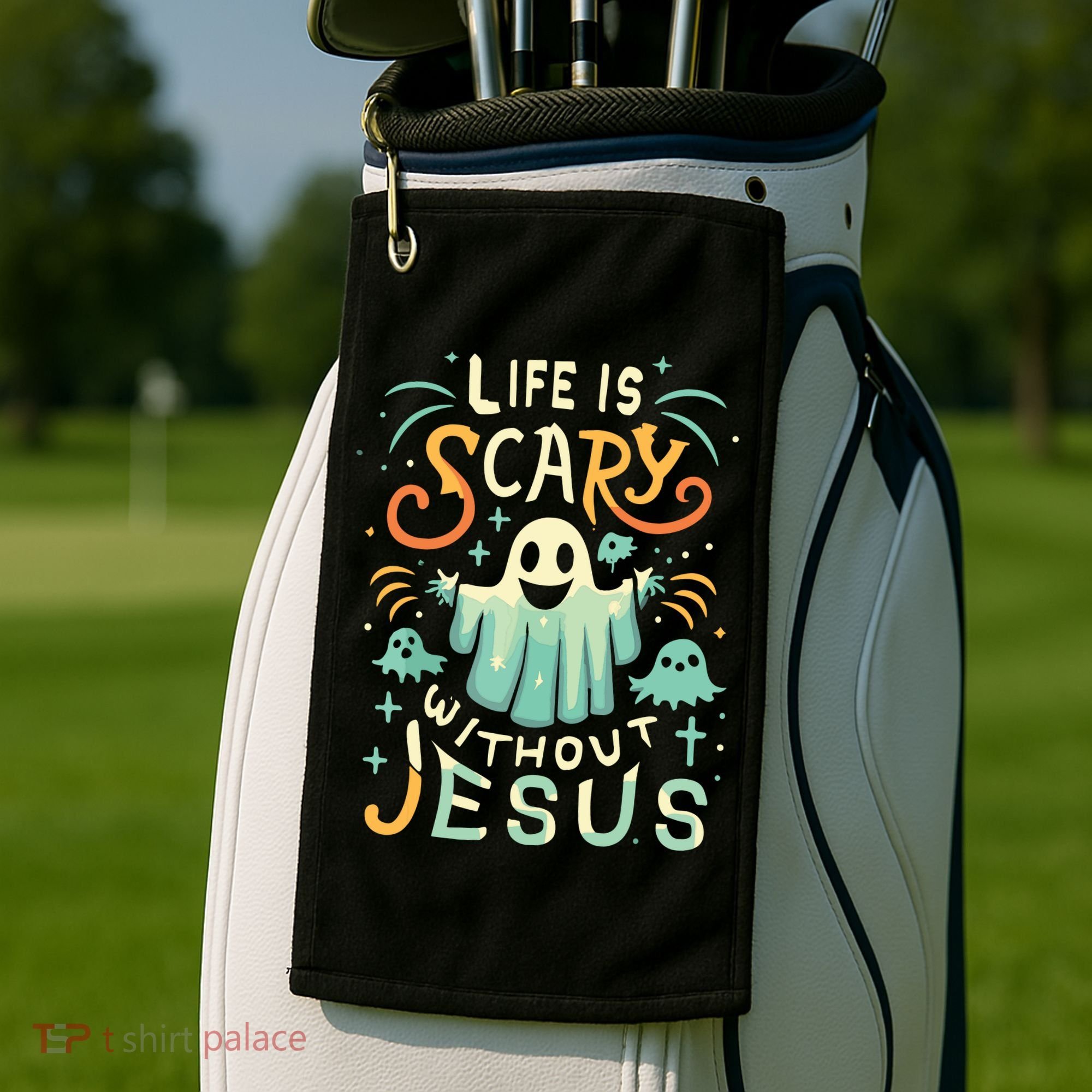 Life Is Scary Without Jesus Christian Halloween Funny Golf Towel