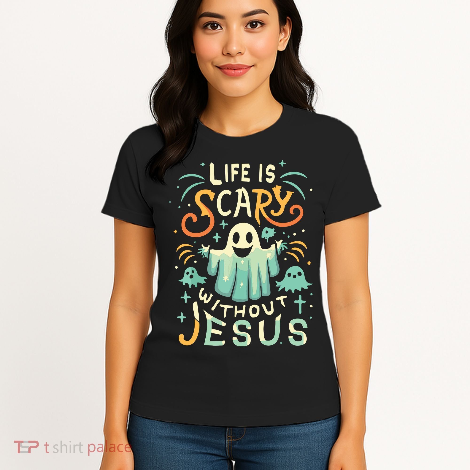 Life Is Scary Without Jesus Christian Halloween Funny Women's T-Shirt