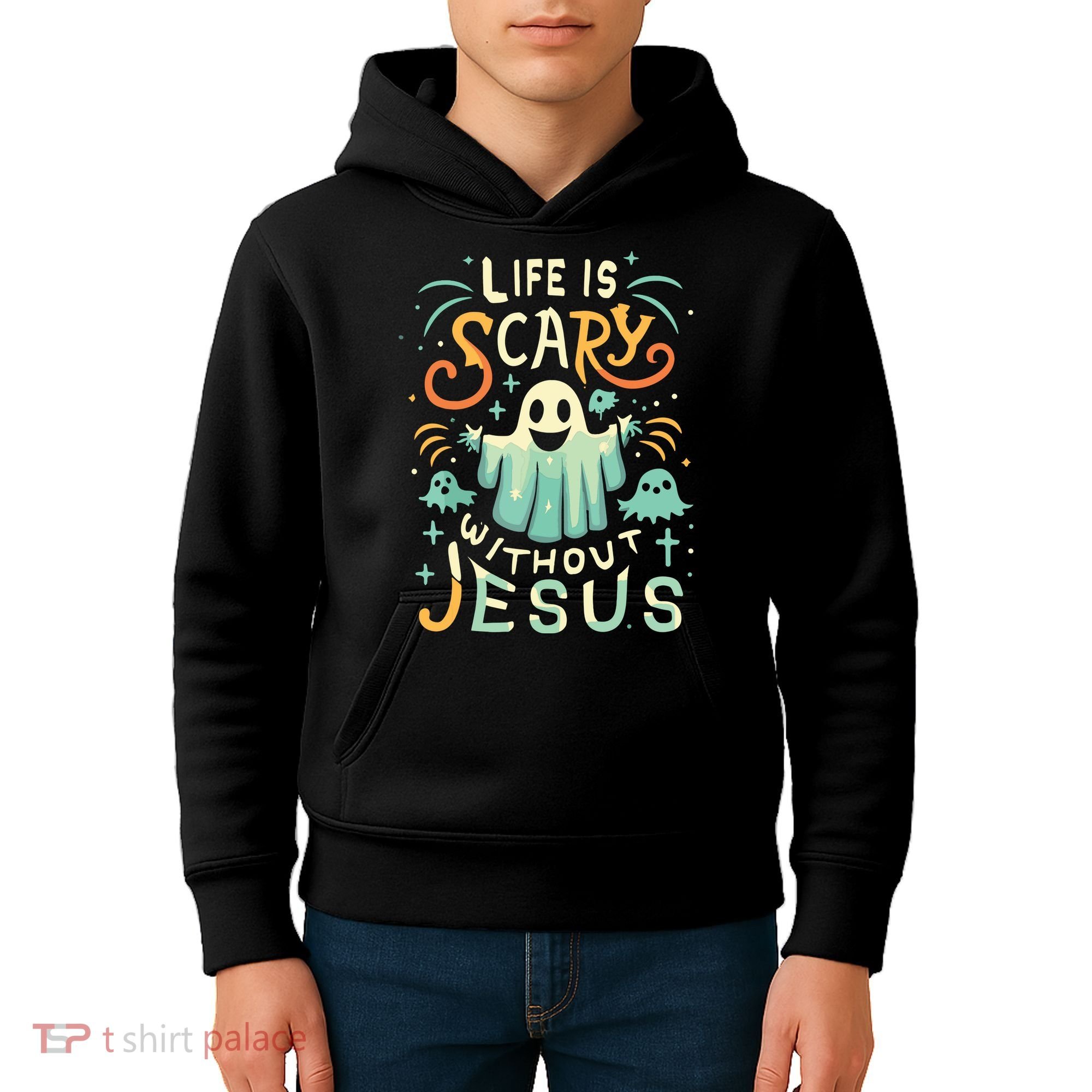 Life Is Scary Without Jesus Christian Halloween Funny Kids Hoodie