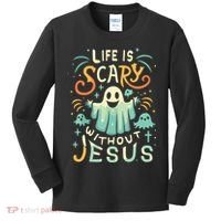Life Is Scary Without Jesus Christian Halloween Funny Kids Long Sleeve Shirt thumb 0