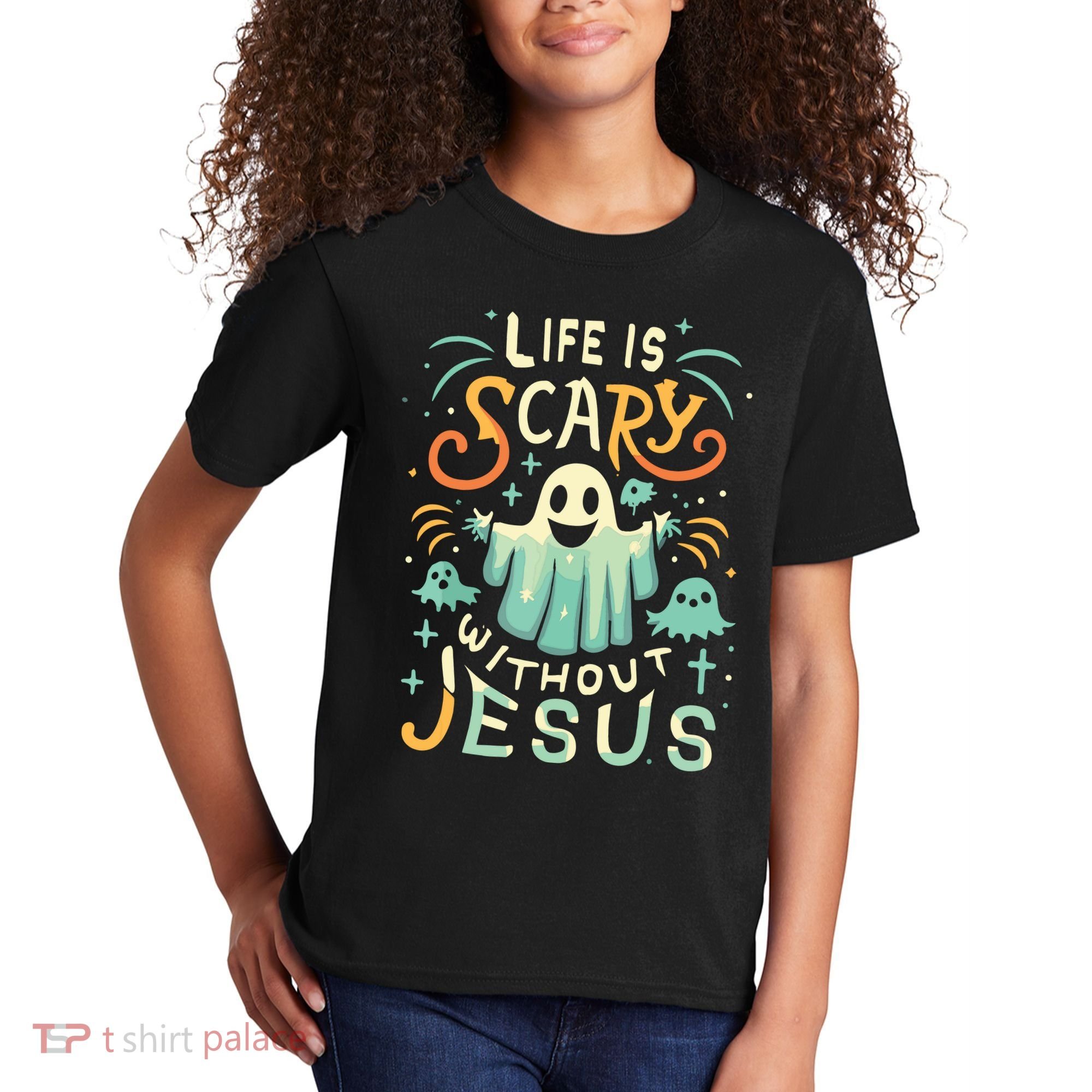 Life Is Scary Without Jesus Christian Halloween Funny Kids T-Shirt