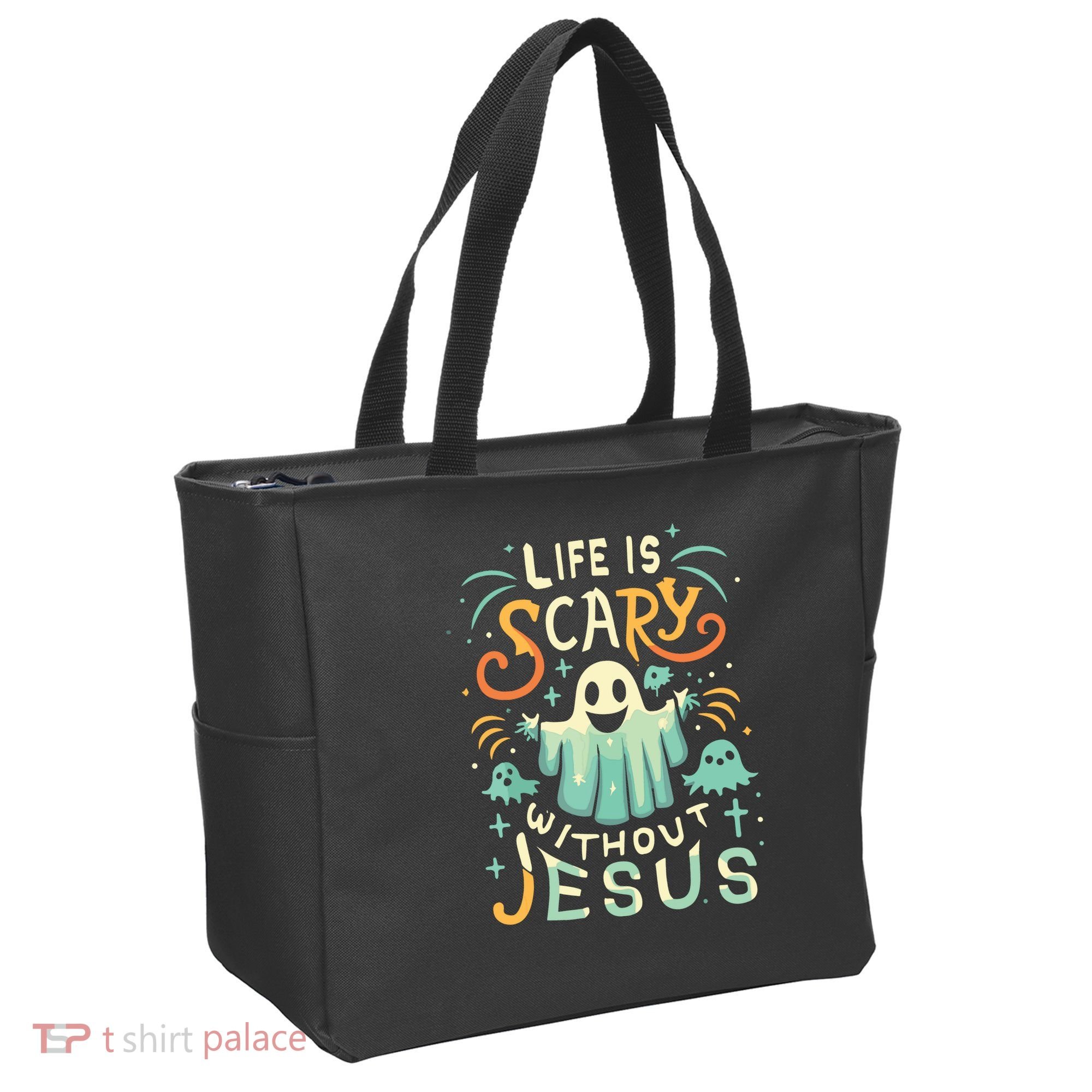 Life Is Scary Without Jesus Christian Halloween Funny Tote Bag