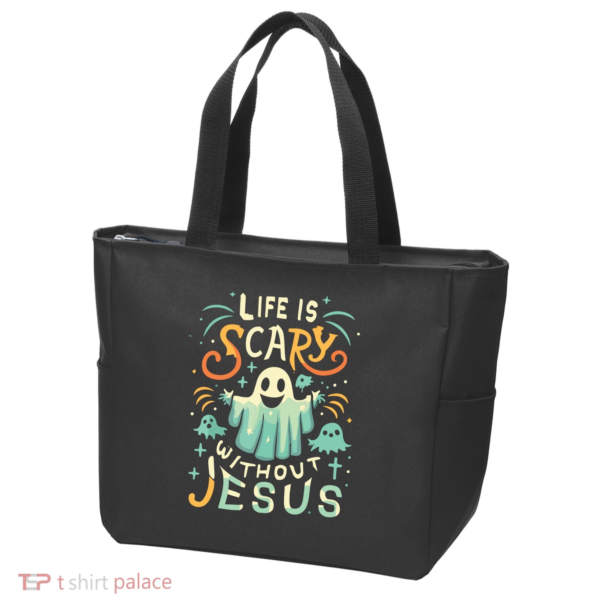 Life Is Scary Without Jesus Christian Halloween Funny Tote Bag