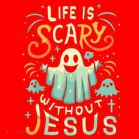Life Is Scary Without Jesus Christian Halloween Funny Santa Hat thumb 1