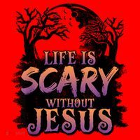 Life Is Scary Without Jesus Funny Halloween Christian Santa Hat thumb 1
