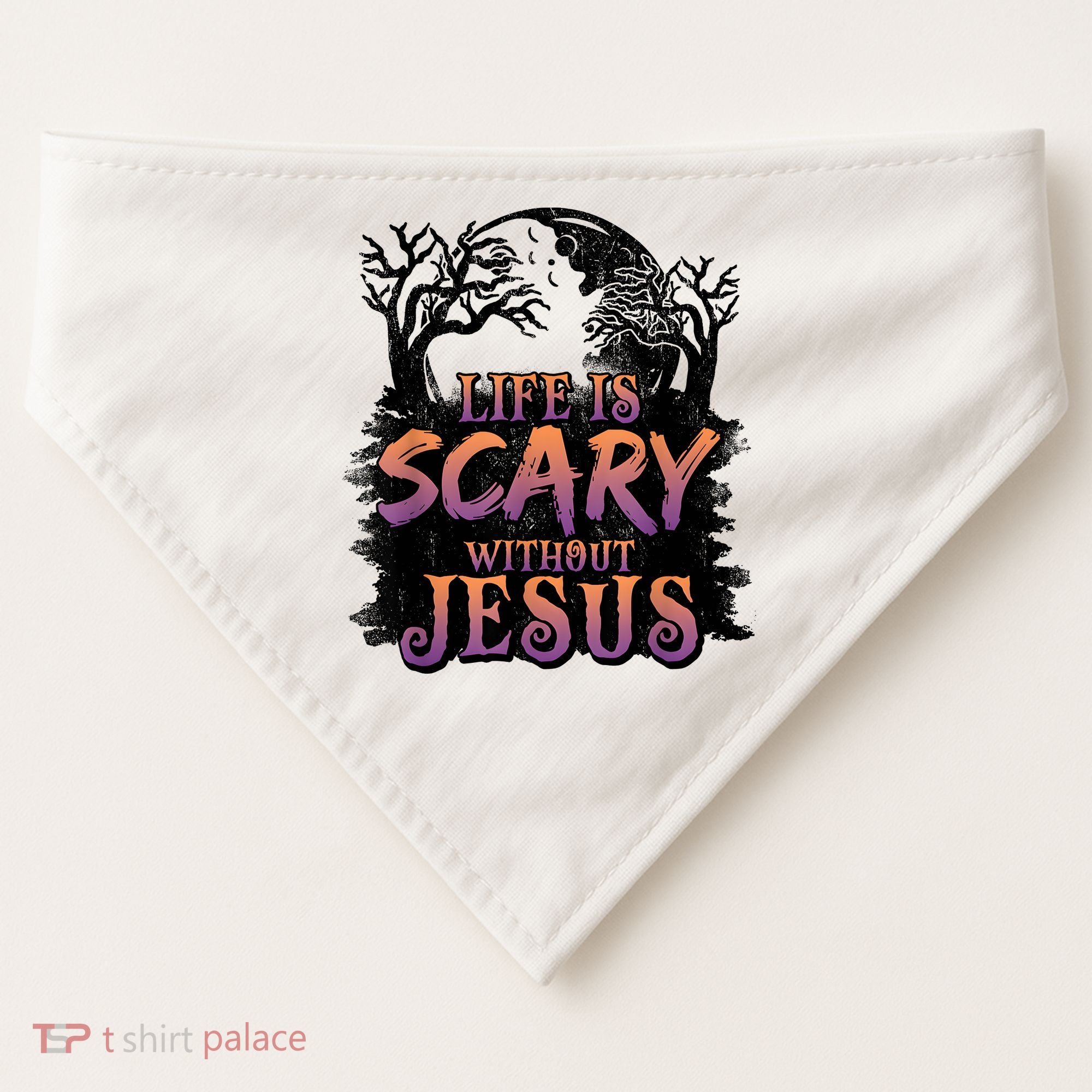 Life Is Scary Without Jesus Funny Halloween Christian USA-Made Doggie Bandana