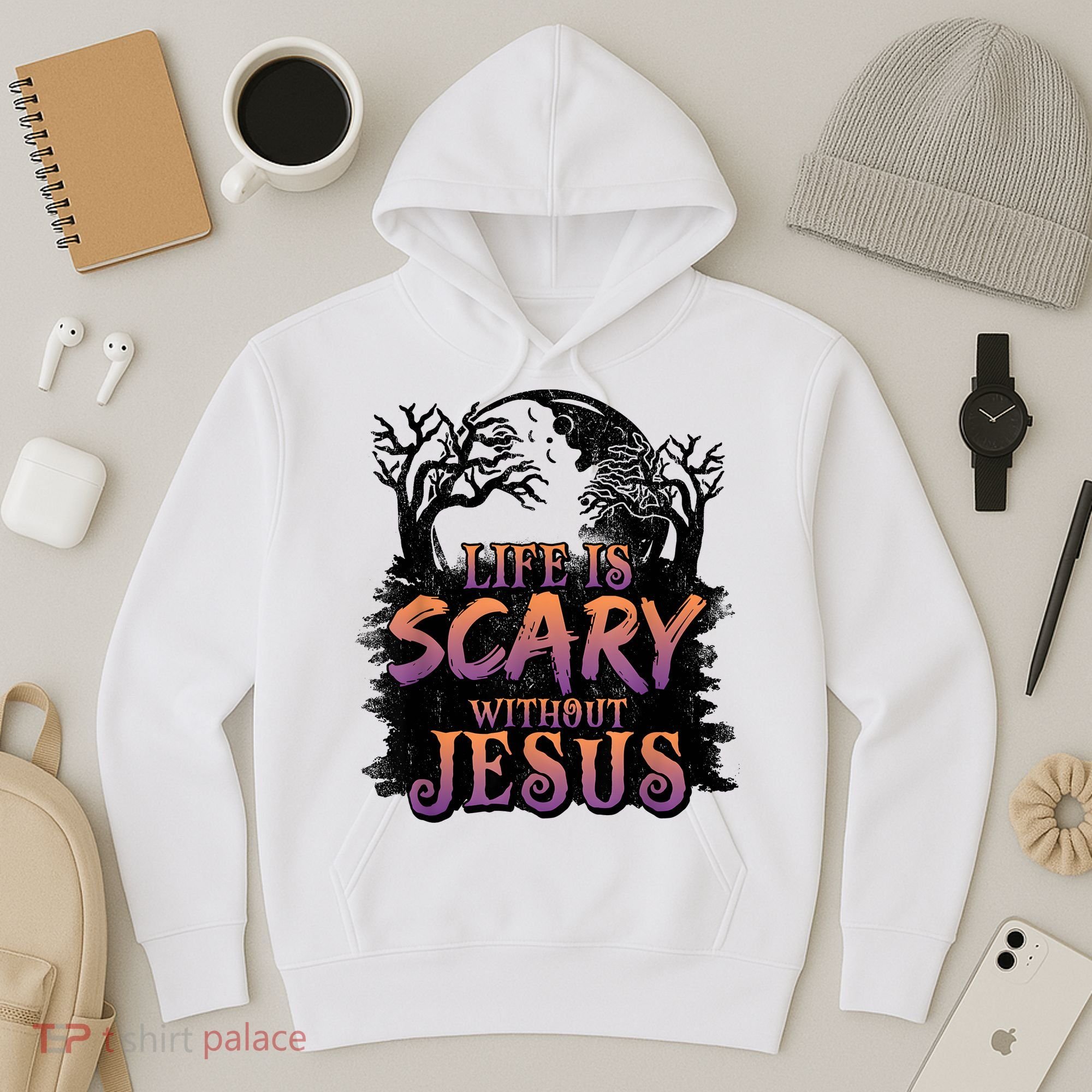 Life Is Scary Without Jesus Funny Halloween Christian Hoodie
