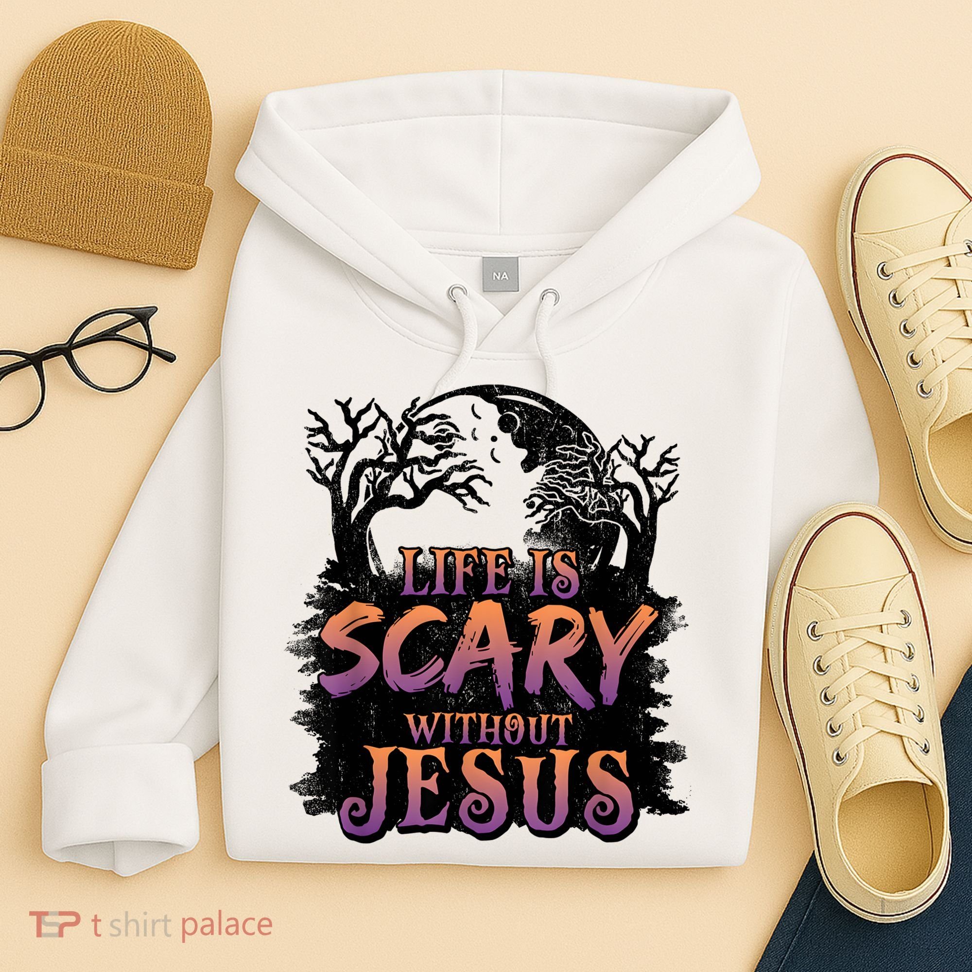 Life Is Scary Without Jesus Funny Halloween Christian Hoodie