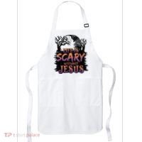 Life Is Scary Without Jesus Funny Halloween Christian Apron thumb 0