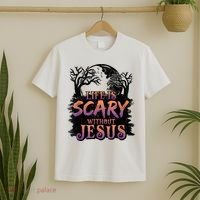 Life Is Scary Without Jesus Funny Halloween Christian T-Shirt thumb 2