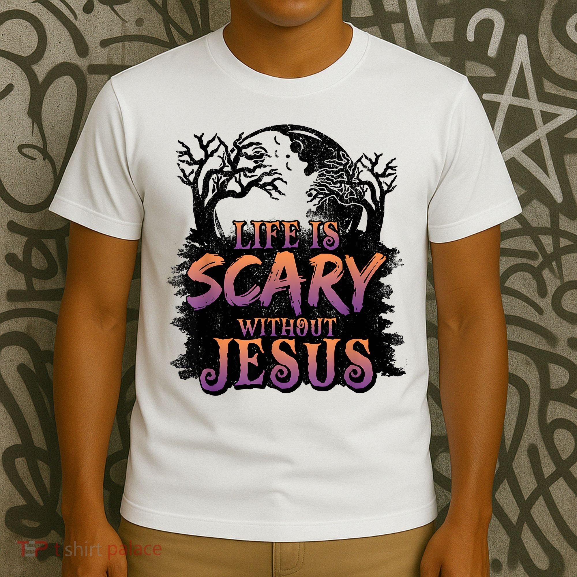 Life Is Scary Without Jesus Funny Halloween Christian T-Shirt
