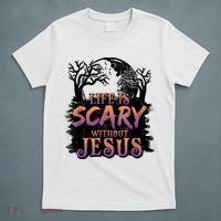 Life Is Scary Without Jesus Funny Halloween Christian T-Shirt thumb 5