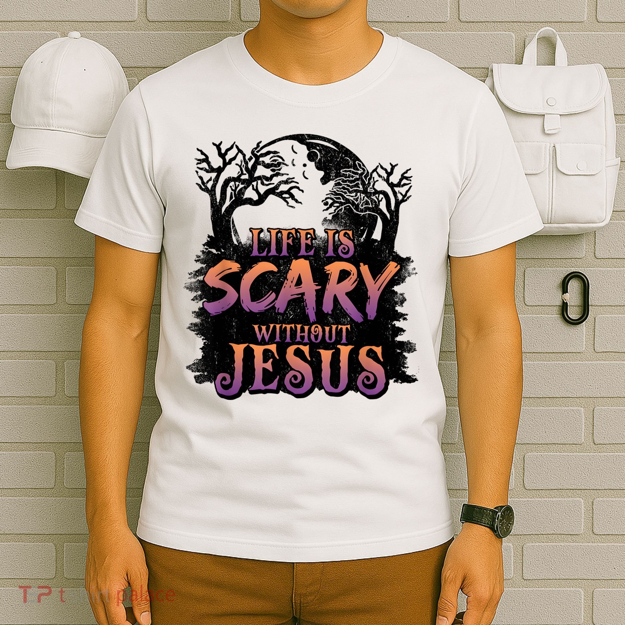 Life Is Scary Without Jesus Funny Halloween Christian T-Shirt