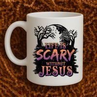 Life Is Scary Without Jesus Funny Halloween Christian Coffee Mug thumb 2