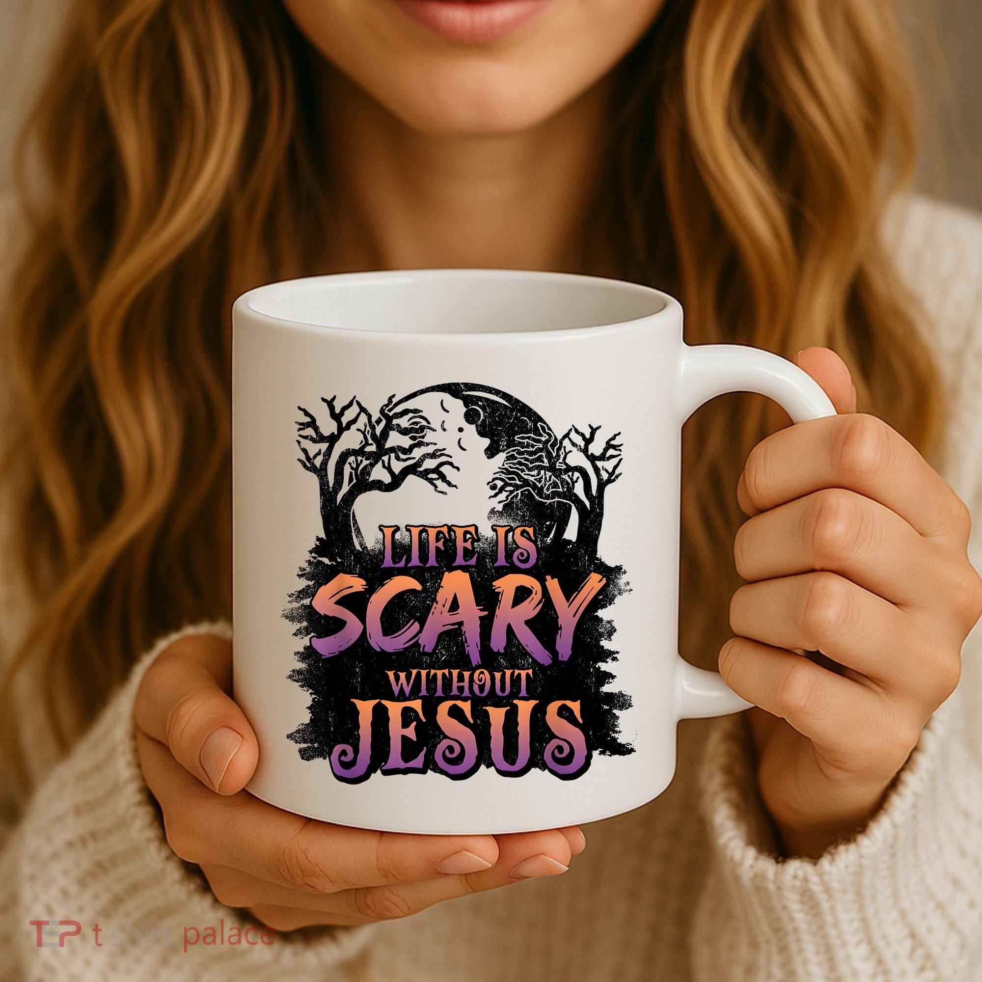 Life Is Scary Without Jesus Funny Halloween Christian Coffee Mug
