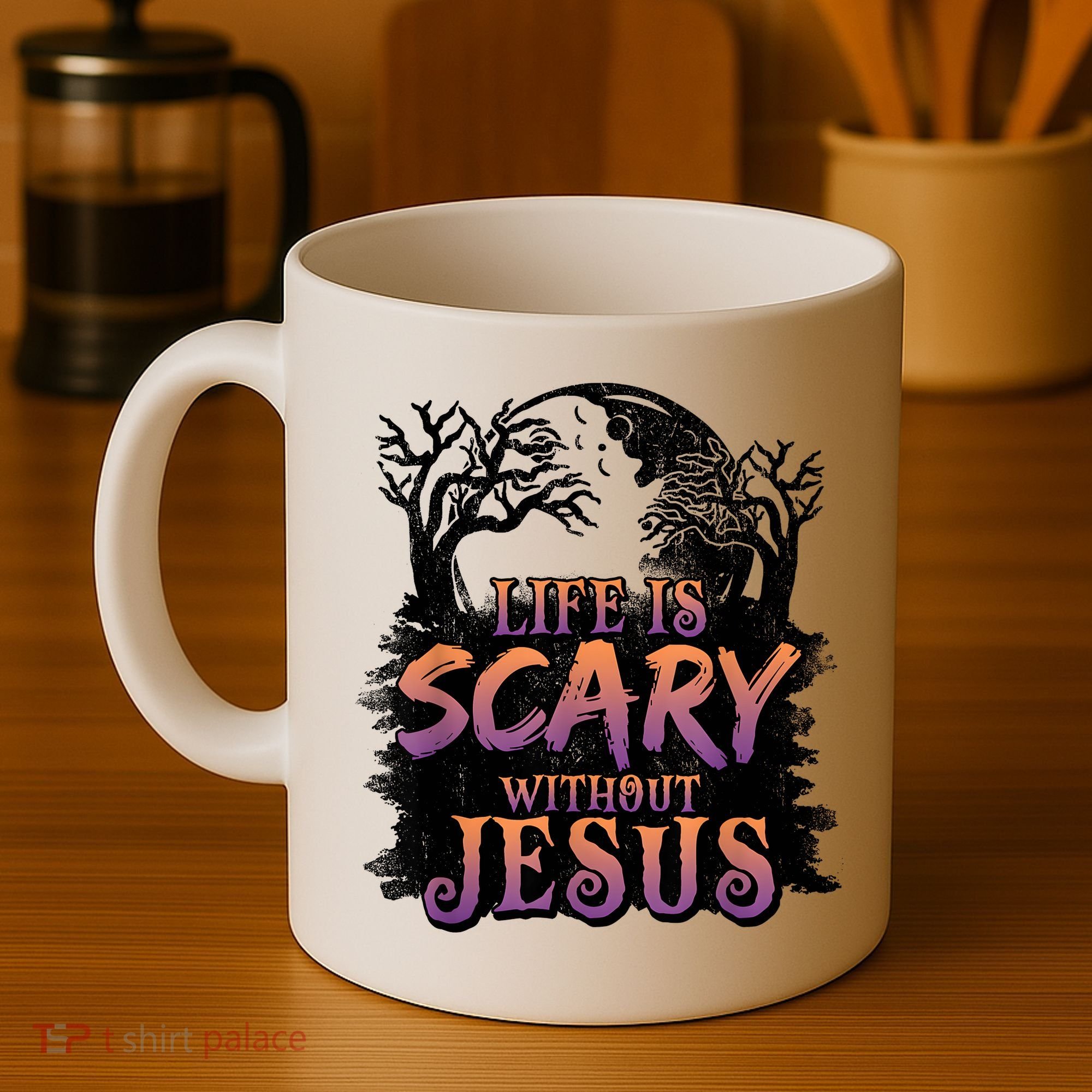 Life Is Scary Without Jesus Funny Halloween Christian Coffee Mug