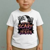 Life Is Scary Without Jesus Funny Halloween Christian Toddler T-Shirt thumb 2