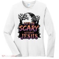 Life Is Scary Without Jesus Funny Halloween Christian Women's Long Sleeve Shirt thumb 0