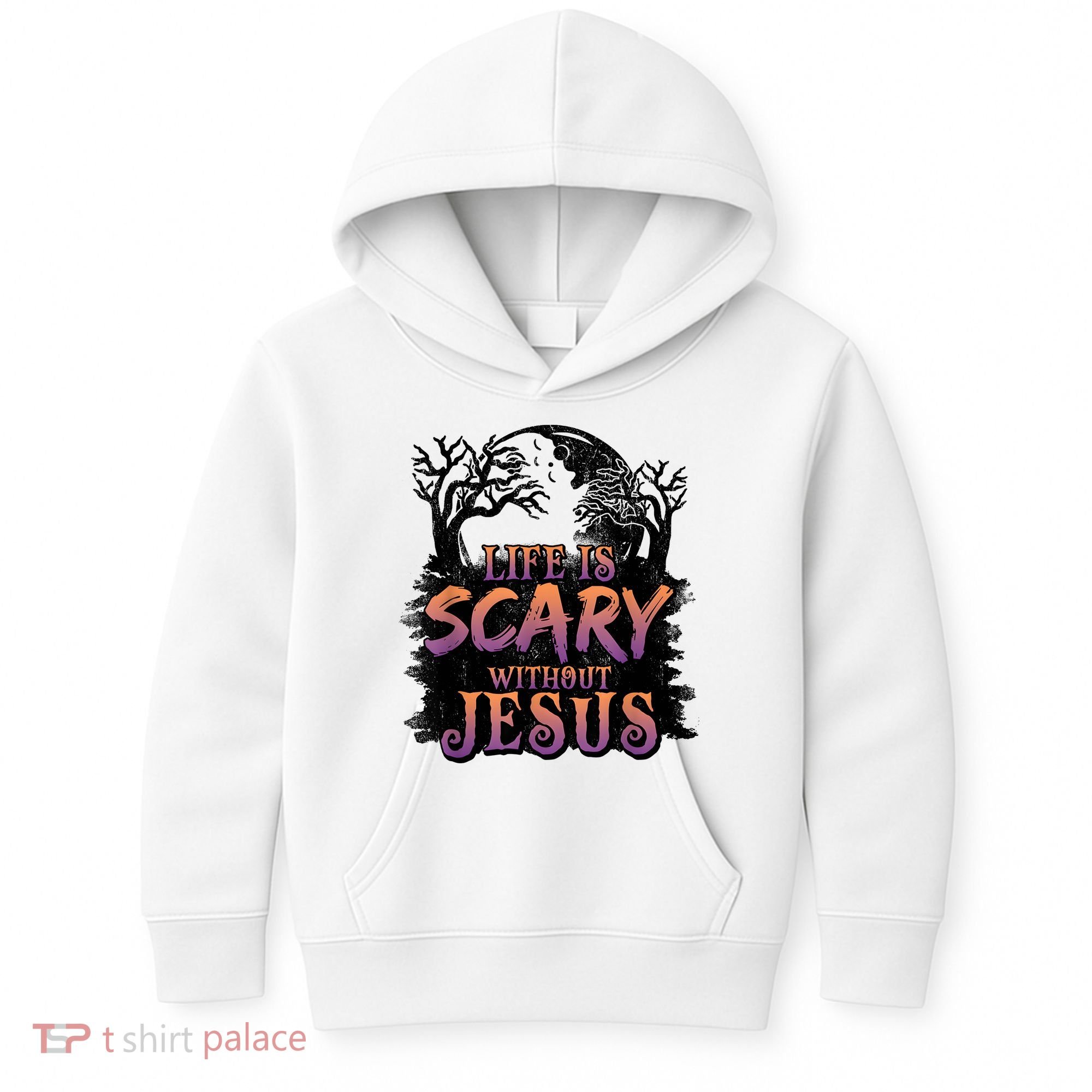 Life Is Scary Without Jesus Funny Halloween Christian Kids Hoodie