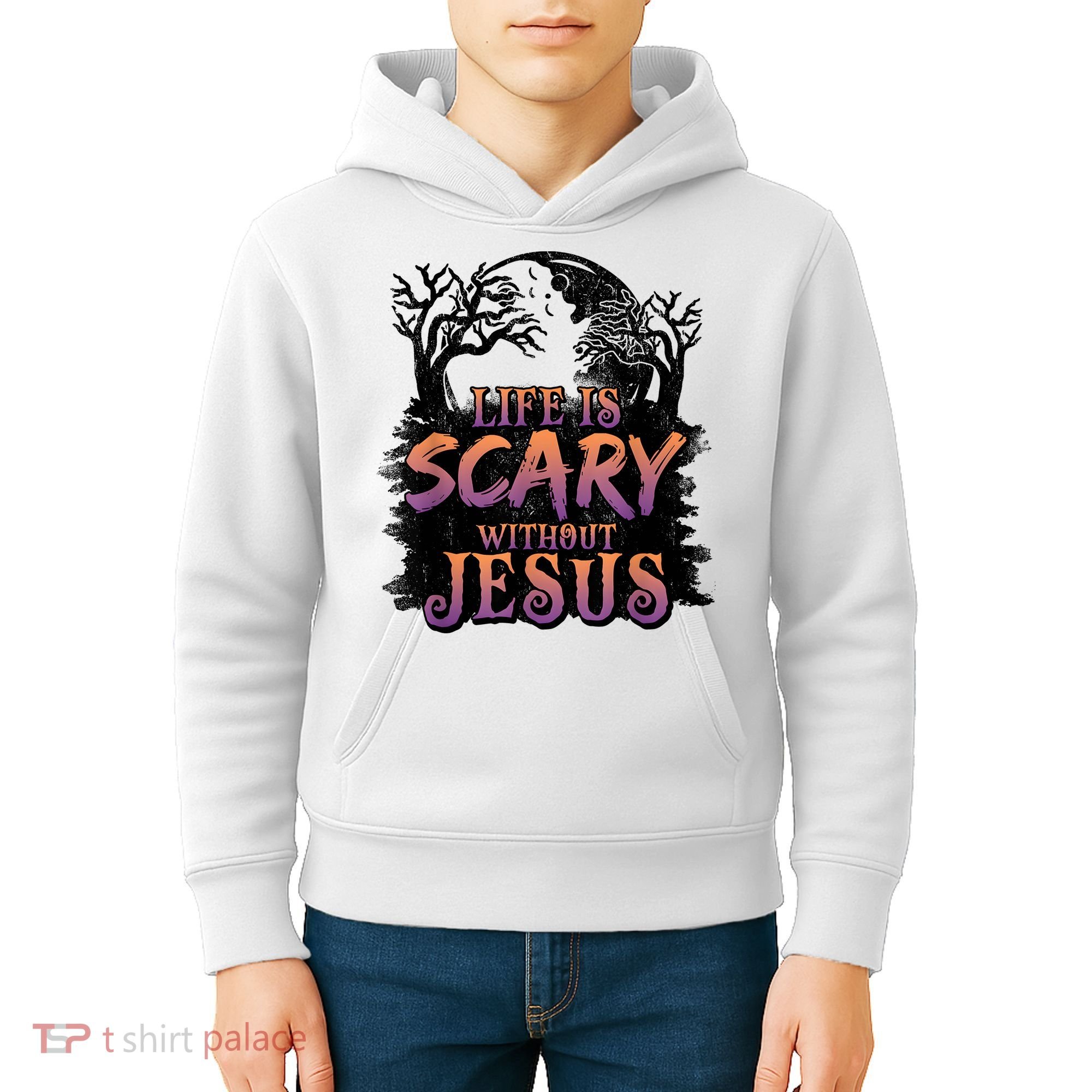 Life Is Scary Without Jesus Funny Halloween Christian Kids Hoodie
