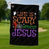 Life Is Scary Without Jesus Golf Towel thumb 1