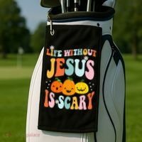 Life Is Scary Without Jesus Christian Faith Halloween Golf Towel thumb 2