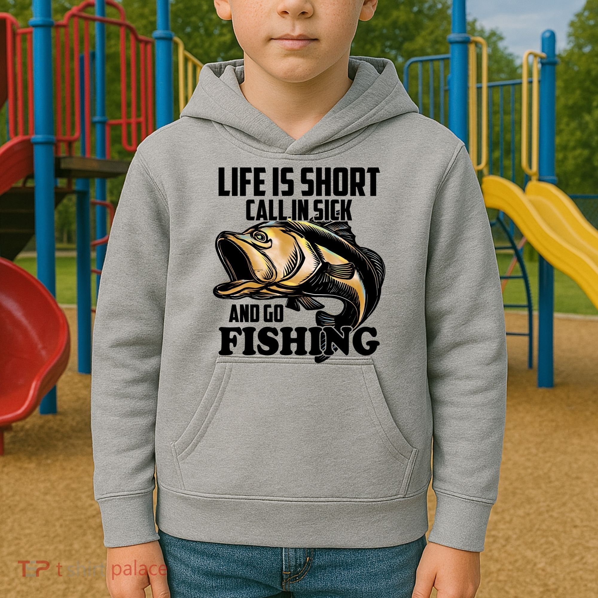 Life Is Short Call In Sick And Go Fishing Kids Hoodie