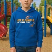 Life Is Simple Eat Sleep Fish Fisher Theme S Cool Gift Kids Hoodie thumb 2
